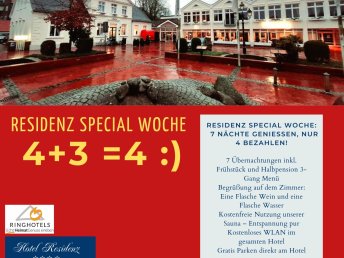 Residenz Special Woche: 7 Nächte genießen, nur 4 bezahlen! SommerWow